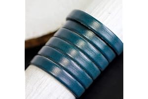 EZZO 10mm Flat Genuine Leather Cord Real Leather Strip 3/8 Inch x 1.09 Yard for Bracelet Choker Keychain Jewelry DIY Craft Making Accessory Watch Band Purse Strap (Petrol)