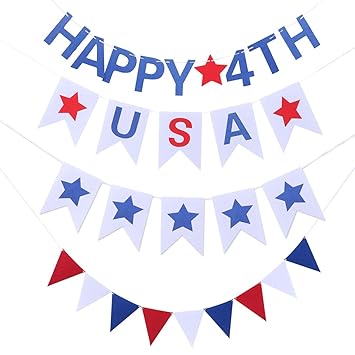 Amosfun America Independence Day Happy 4th Banner Usa National Day