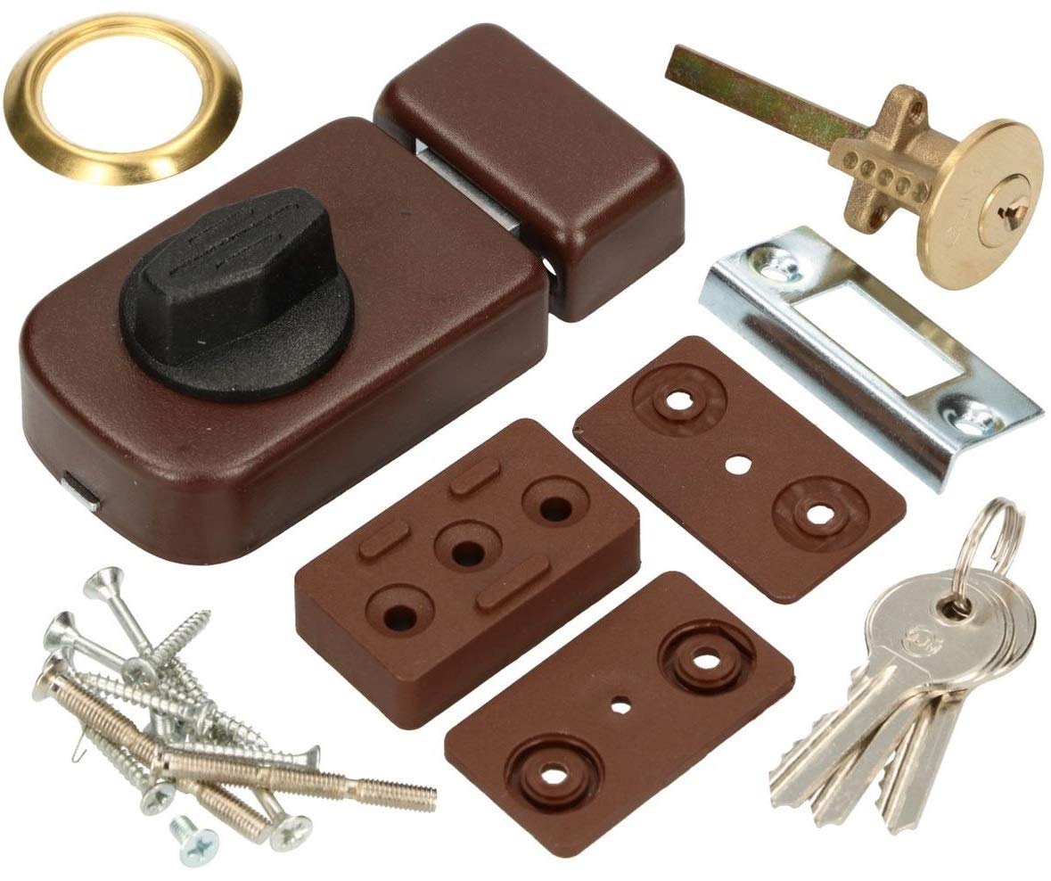 KOTARBAU® Additional Lock 50/60 mm 3 Colours with Lock Cylinder Various Locking Box Lock Additional Door Lock Brown 50/60 mm