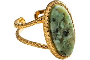 HEBELEE Geometric Oval Statement Ring for Women Gold-Toned Titanium Steel Retro Stone Adjustable Open Band Wrap Finger Rings Comfirm Fit Boho Vintage Wedding Engagement Jewelry