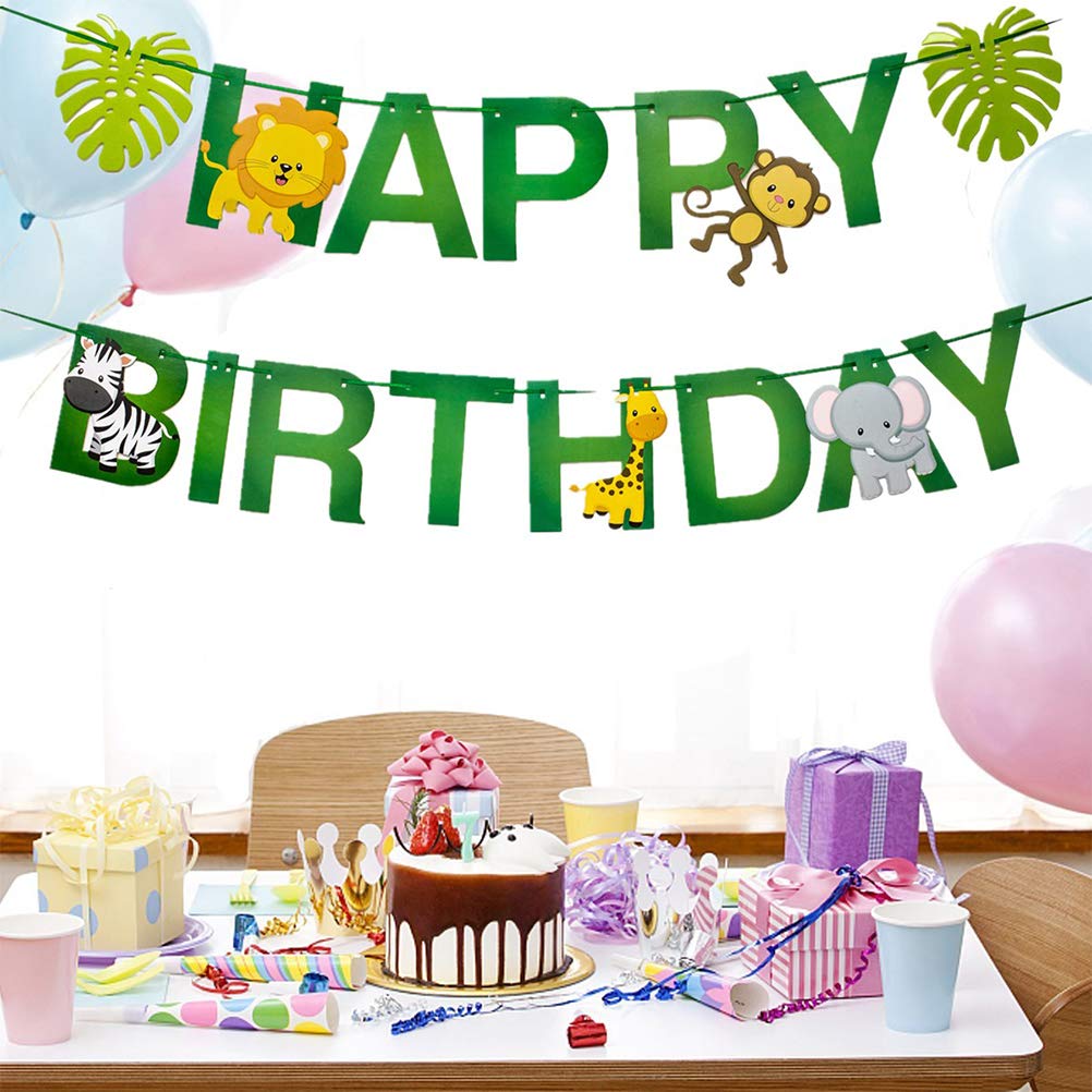 Fournitures De Bureau Toiles Vert Bestoyard Enfants Banniere Banniere Joyeux Anniversaire Fournitures De Faveur Pour Enfants Cartoon Theme Animal Banniere Decorations