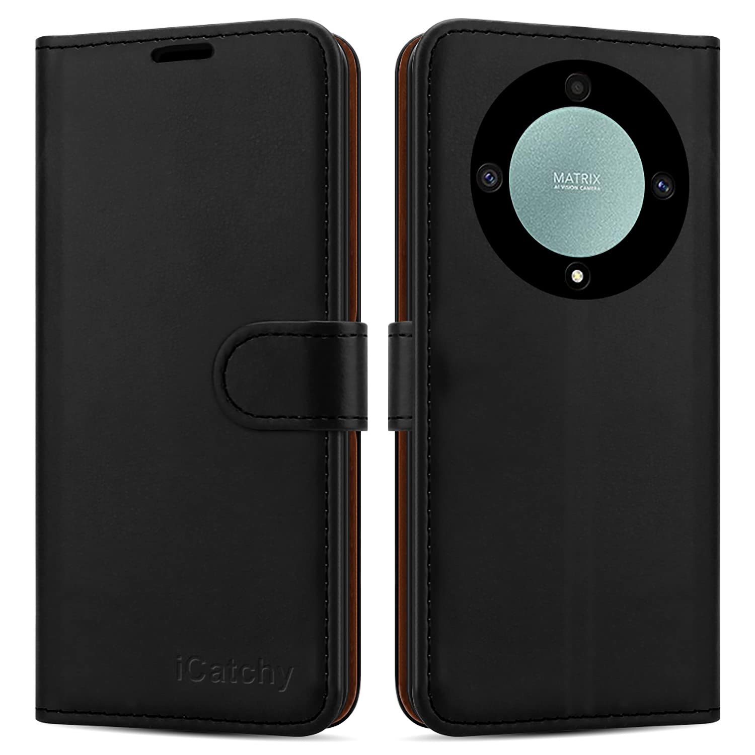 iCatchy for Honor Magic 5 Lite Case Leather Wallet Book Flip Folio with TPU holder Credit Card Slots Kickstand Magnetic Clouser Cover for Honor Magic 5 Lite 5G Phone - Black