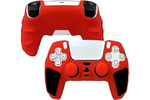 LUNISSILY Red Anti-Slip PS5 Controller Skin,Soft Thicken Studded Protective Silicone Cover Skin Grips Compatible with PlayStation 5 Controller with 8 PCS Thumb Grips Caps.