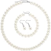 BABEYOND Pearl Necklace Earring Set - Faux Pearl Necklace for Women Costume Jewelry Bracelet Set for Brides