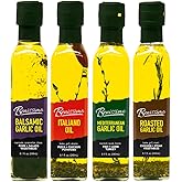 Benissimo Herb Infused Cooking Oil Chef Pack – 4 Artisan Flavored Oils: Italiano, Roasted Garlic, Mediterranean Garlic & Balsamic Garlic – Gourmet Cooking Oil Gift Set, All Natural, 8.1 fl oz Each