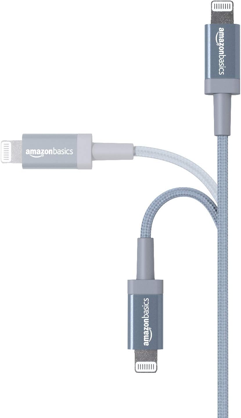 Basics Nylon Braided Lightning to USB Cable - MFi Certified Apple iPhone Charger, Dark Gray, 3-Foot (5-Pack)