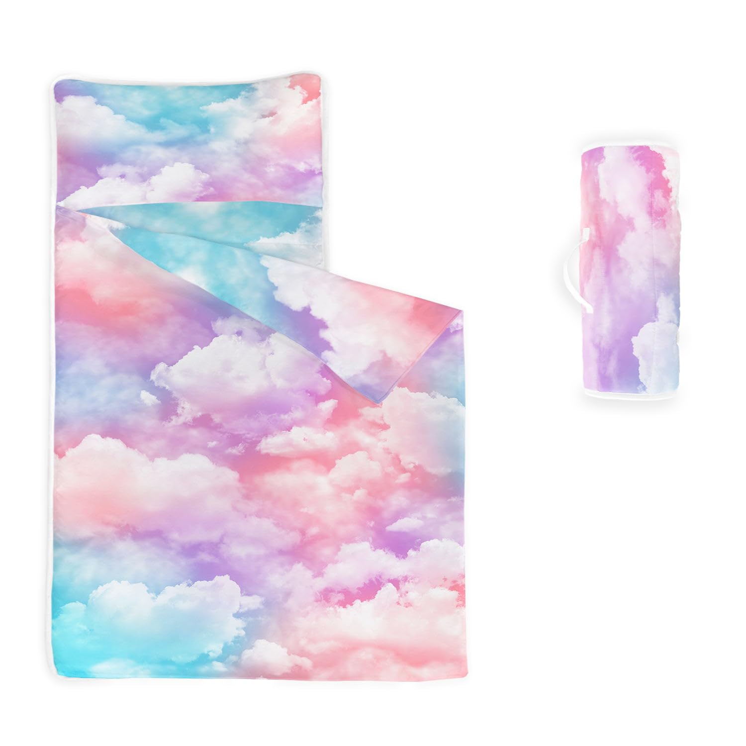 HOSIMA Nap Mat -Colorful Clouds Sleeping Bag with Removable Pillow - Daycare and Sleepovers Preschool Kindergarten Bedding Set for Kids Toddler Boys Girls(Clouds Standard)