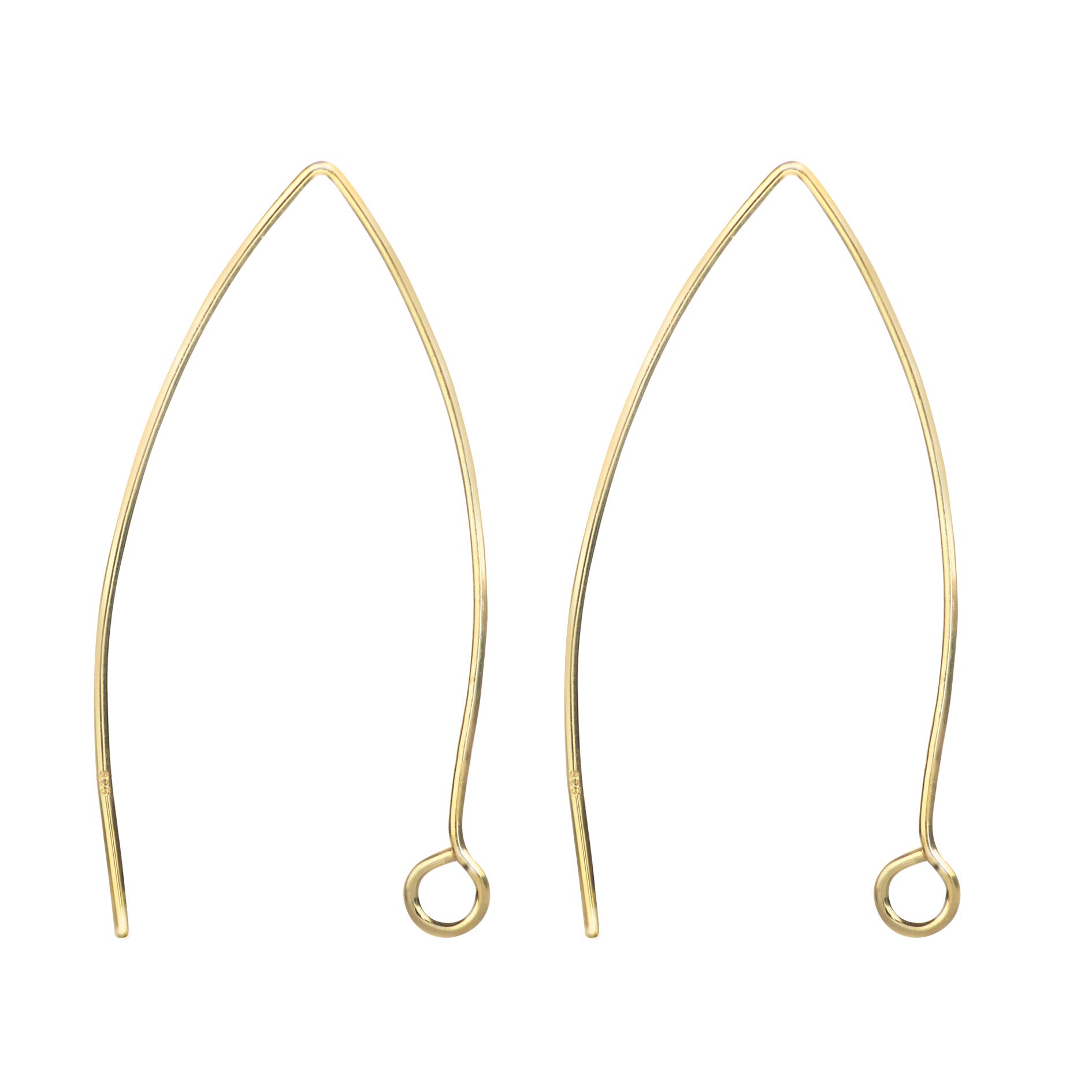 1 Pair Long Hook Earring Findings Nickel-Free 18-Carat Gold Vermeil 40mm/4cm Hypoallergenic Nickel-Free