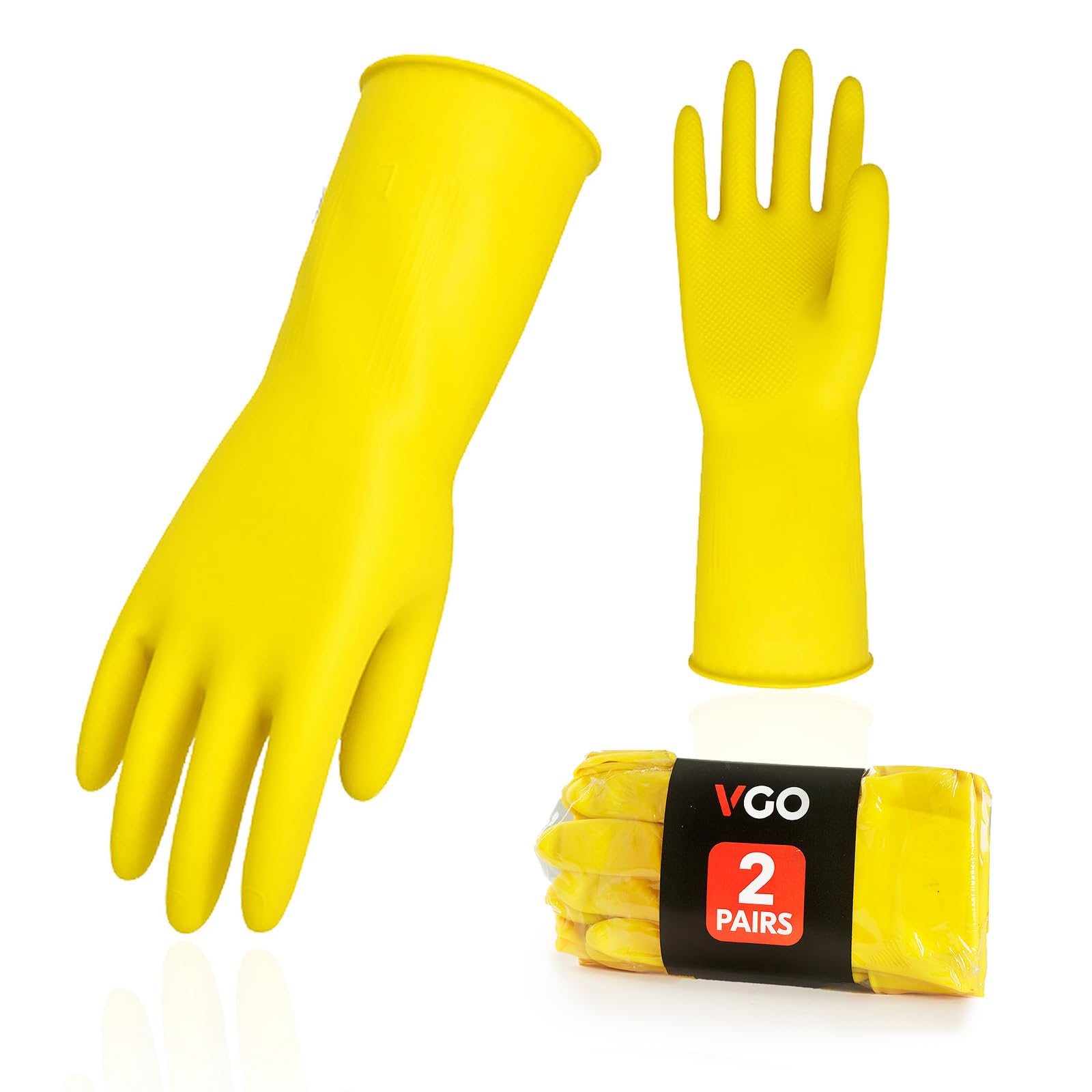 Vgo... 2Pairs Reusable Household Cleaning Gloves,Rubber Dishwashing gloves,Extra Thickness,Long Sleeves,Kitchen Cleaning/Working/Painting/Gardening/Pet Care(HH4601, Yellow, S, 2Pairs)