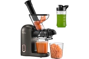 Mecity Small Masticating Juicer Electirc Slow Juicer with Reverse Function For Home, Easy to Clean Juicer Extractor with Travel Bottle, Self-Feeding Juice Maker for Vegetable and Fruit