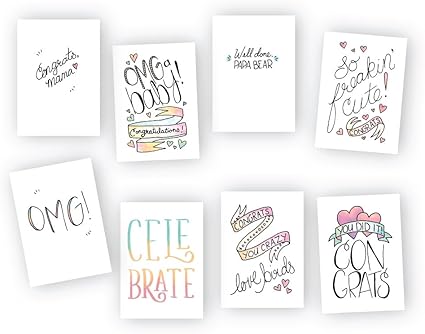 Amazon Co Jp Congrats Baby キュートモダン赤ちゃんおめでとうございますカードmultipack 8楽しいデザイン 24カード 文房具 オフィス用品