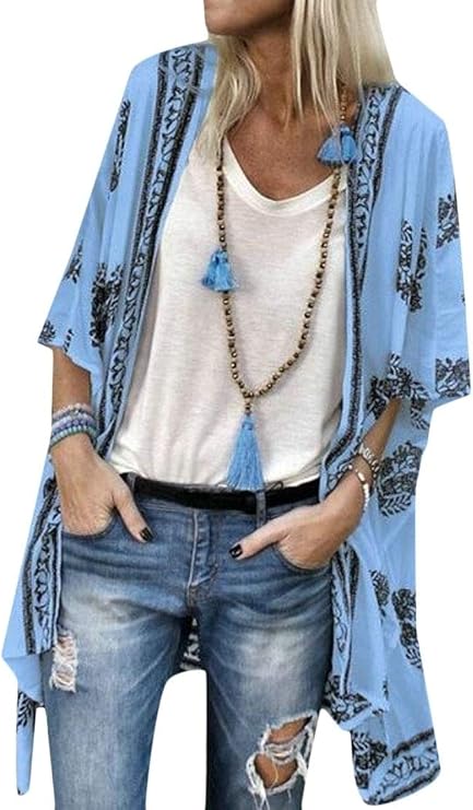 mydeshop Women Half Sleeve Print Flare Sleeve Half Sleeved Cardigan Tops at Amazon Womenâs 