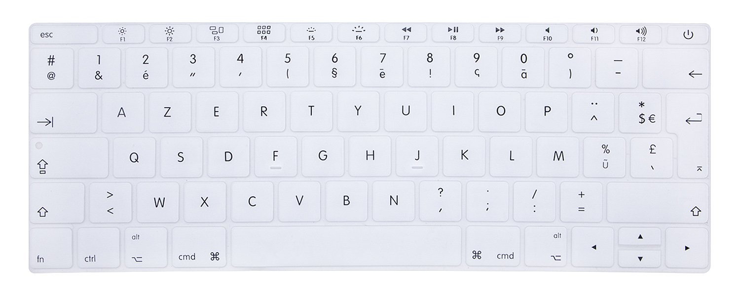 MMDW French Language AZERTY Silicone Keyboard Cover Compatible with MacBook Pro 13 Inch 2017 & 2016 Release A1708 No Touch Bar & for MacBook 12 Inch A1534 Protective Skin (EU Layout) White