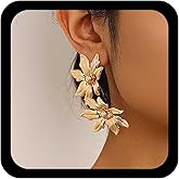 Andelaisi Boho Big Flower Ear Cuff Earrings Vintage Sunflower Ear Climber Earrings Gold Floral Crawler Earring Metal Double Flower Studs Earring Jewelry for Women