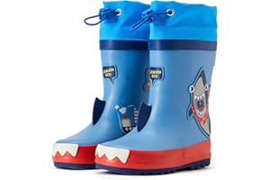 LEMONKID Toddler Kids Reflective Stripes Rain Boots Waterproof Rubber Boots in 3D Patterns for Boys and Girls