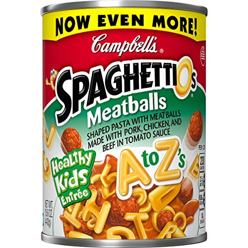 SpaghettiOs Meatballs, Healthy Kids EntrÃ©e, A To Z s Shaped Pasta, 15.6 Ounce (Pack of 12) (Packaging May Vary)