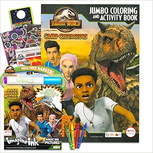 jurassic world camp cretaceous coloring book set for kids bundle with jurassic world coloring and activity book imagine ink stickers crayons and more dino coloring pack camp cretaceous coloring book jurassic