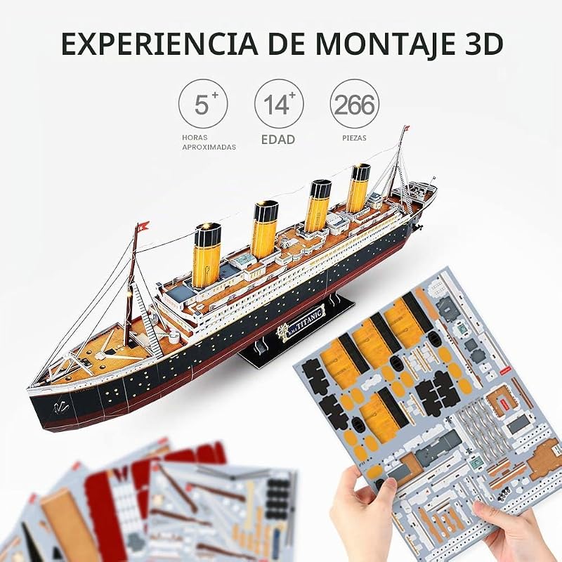 Puzzle 3D Titanic - LED Grande Maquetas de Barcos Juguetes Souvenirs Regalos Originales para Adultos y Adolescentes, 266 Piezas