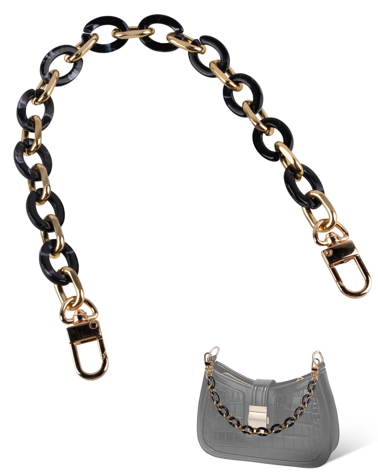 MEGAVOW 1 pcs of Purse Chain Straps, Flat Chain Handle with Metal Buckle, Handbag Shoulder Bag Chains Strap Replacement Accessory for DIY Purse Wallet Extender Crafts Making, Black, 40cm