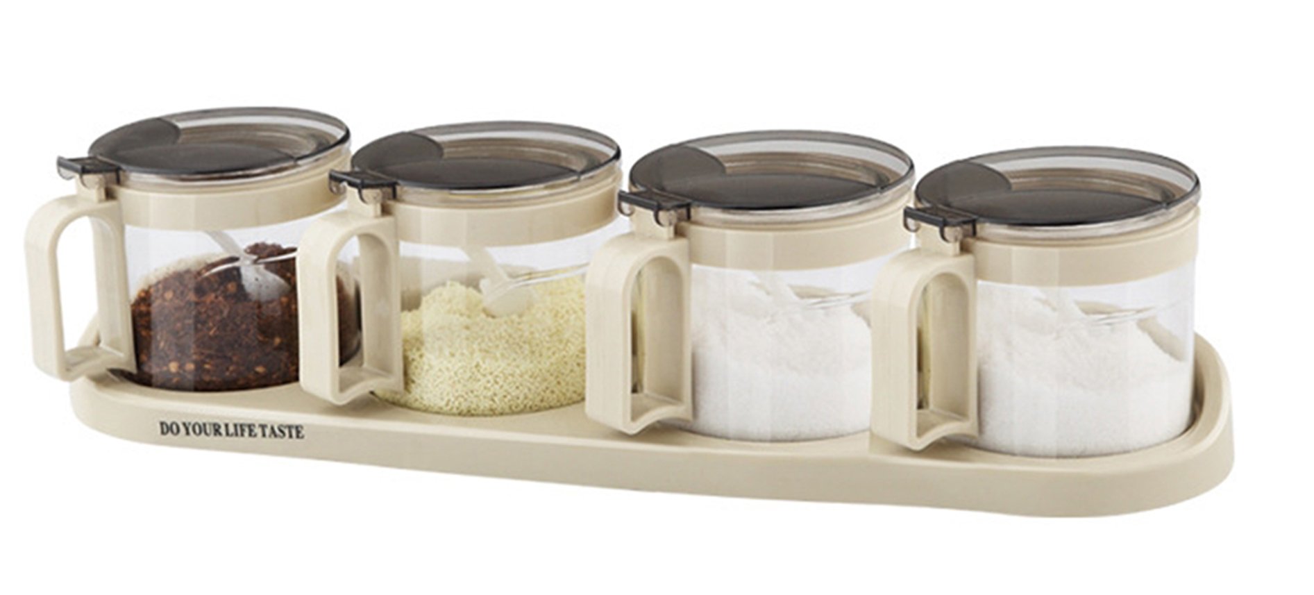 Photo 1 of TENTA TENTA KITCHEN Gourmet Seasoning Box with Serving Spoons, Spice Jar Set Condiment Cruet Bottle, Kitchen Supplies,Nice Design for Kitchen (glass)