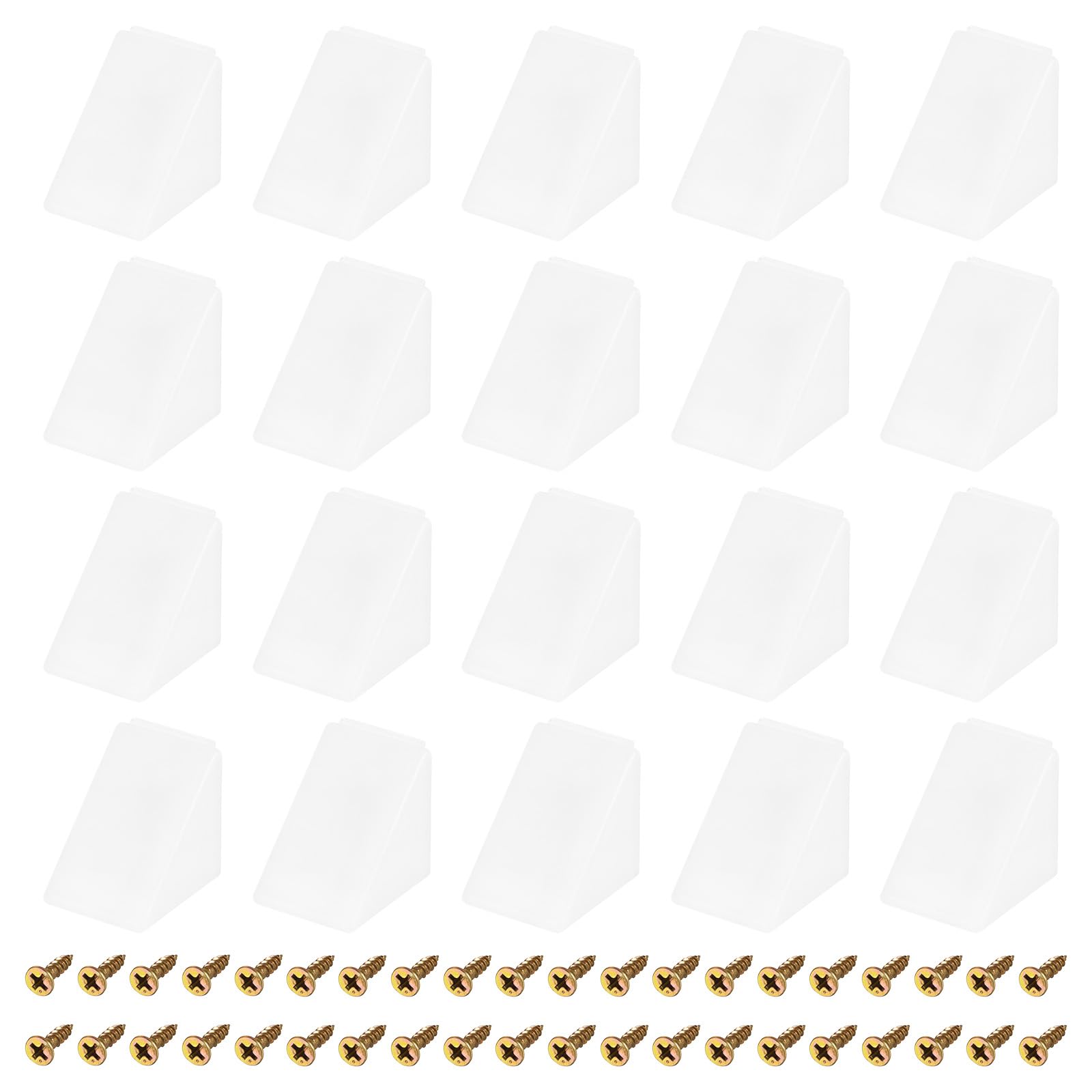 uxcell 50Pcs 90 Degree Plastic Corner Braces with Cover Cap, 17.2x21x21mm Nylon Shelf Right Angle Brackets with Screws for Cabinets, Cupboards (White)