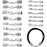 PH PandaHall 32PCS Leather Cord End Caps, 16 Styles Alloy Cord End Caps with Lobster Clasp Connector Necklace End Tip with Loop for DIY Crafts Jewelry Making Necklace Bracelet Anklet, Platinum
