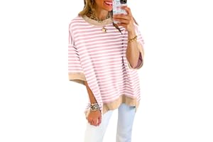 SHEWIN Shirts for Women 2026 Loose Short Sleeve Sweatshirt Cute Womens Spring Tops Casual Crewneck Color Block Tee Shirt Tren