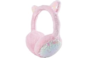 Lupieiae Girls Winter Ear Muffs Faux Fur Warm Earmuffs Sparkly Cat Ear Outdoor Ear Warmers Adjustable