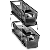 Madesmart 2-Tier Plastic Mini Multipurpose Organizer with Divided Slide-Out Storage Bins, Compact Under Sink and Cabinet Organizer Rack, Carbon