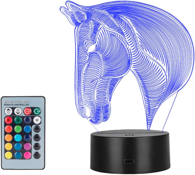 3D Night Light, Winzwon 3D Optical Illusion Night Light, 16 Colors Change Touch and Remote Control LED Table Desk Lamp with USB Decorative Remote for Boys Girls Bedroom Birthday Gifts(Horse)