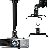 WALI Projector Mount Ceiling/Wall - Universal 3-in-1 Bracket with Extension Pole, Height Adjustable Holder for LCD/DLP Projectors, Supports up to 44lbs (PM-003-B), Black