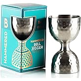 Hammered Bell Jigger by Bull In China - Premium Stainless Steel with 0.25oz to 2oz Measures for Cocktails, Bars & Bartenders