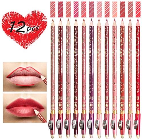 SySrion 12 Color Lip Liner Set - High Pigmented Matte Make Up Lip Liners Pencil with Sharpener for Daily/Travel/Party/Work
