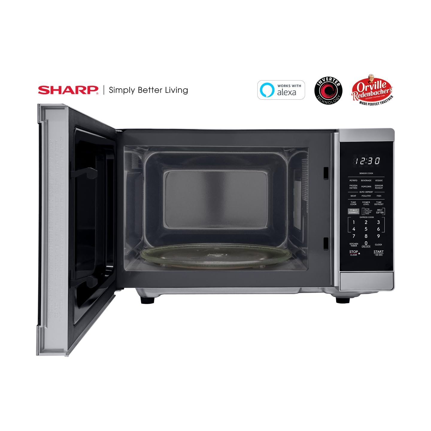 SHARP Countertop Microwave Oven Compatible with Alexa Orville Redenbacher's Certified with Removable 12.4
