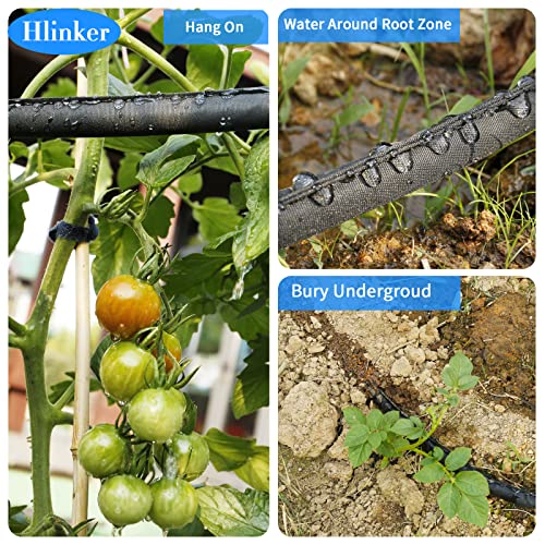 Hlinker Flat Soaker Hose 100 FT for Garden Beds, 50Ft 2Packs 1/2" Linkable Consistent Drip Irrigation Hose Save 80% Water, Leakproof Heavy Duty Double Layer Sprinkler Hose