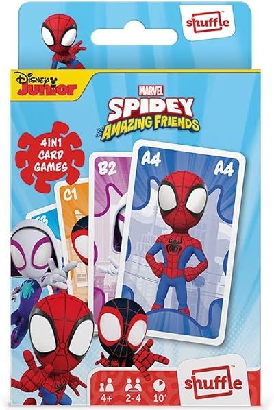 Shuffle Cartamundi Spidey 4 in 1 Card Game for Kids Ages 4+ Multicolor