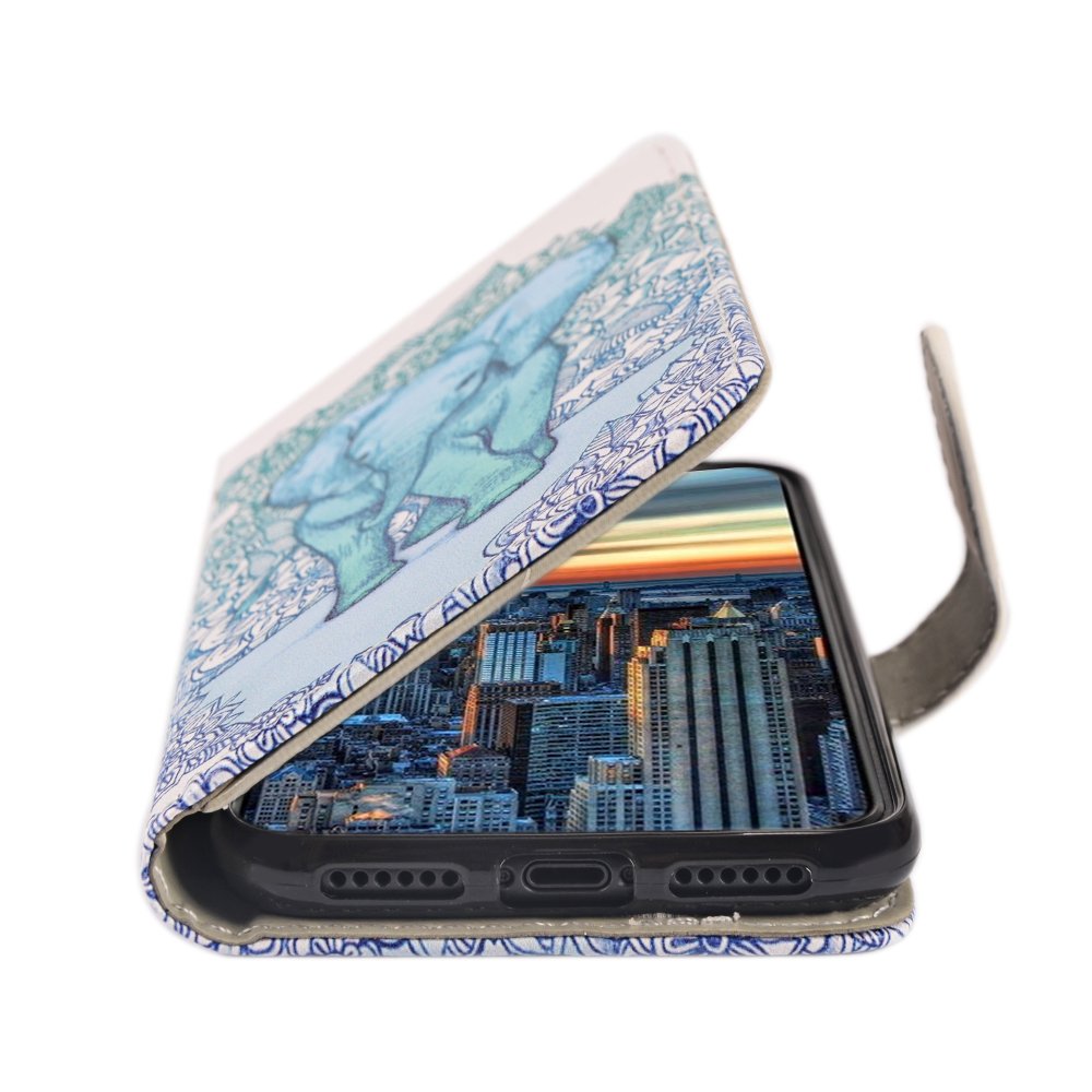 iPhone X Case, MagicSky iPhone X Wallet Case, Premium PU Leather Wristlet Flip Case Cover with Card Slots & Stand for Apple iPhoneX - Elephant