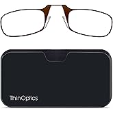 ThinOptics unisex-adult Reading Glasses + Black Universal Pod Case | Brown Frames, 1.50 Strength Readers Brown Frames / Black Case, 44 mm