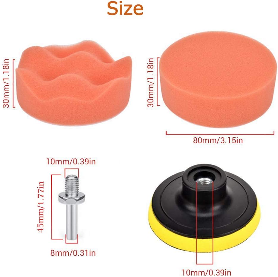 11Pcs 3 Inch Car Foam Drill Polishing Pad Kit 80mm Buffing Sponge Pads Kits by Yesallwas,for Car Sanding Polishing - Image 3