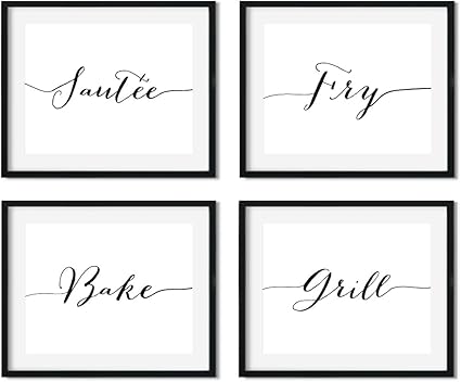 Amazon Com Andaz Press Modern Black And White Kitchen Wall Art Decor Posters 8 5x11 Inch Sautee Fry Bake Grill 4 Pack Christmas Birthday Gift For Him Her Unframed Health Personal Care
