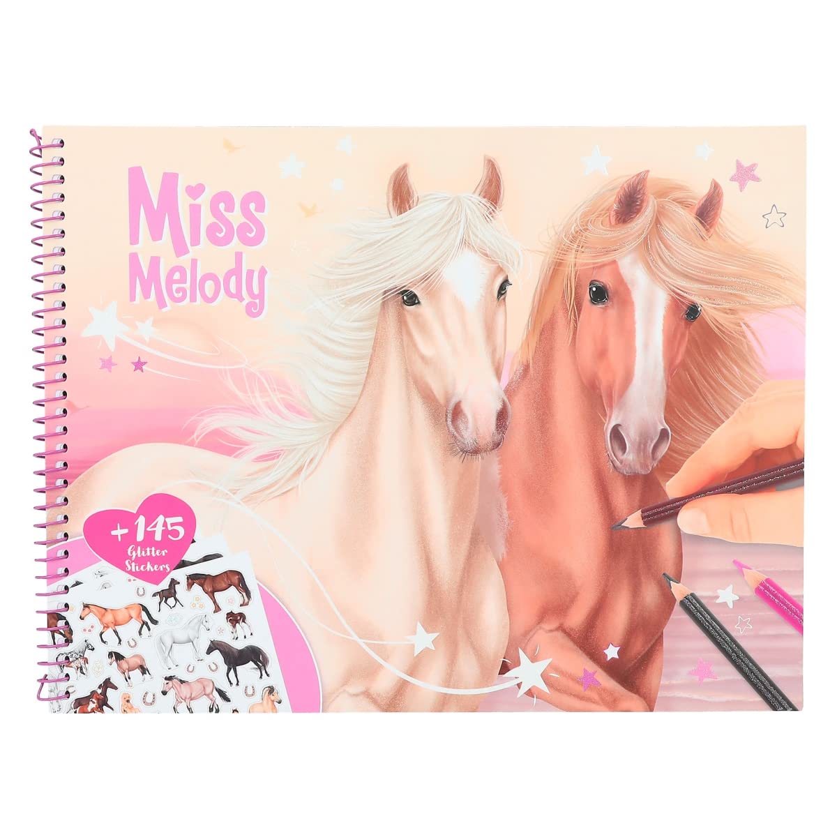Depesche Miss Melody 12479 Colouring Book with Dreamlike Horse Motifs, 44 Pages, Colouring Book with Many Glitter Stickers