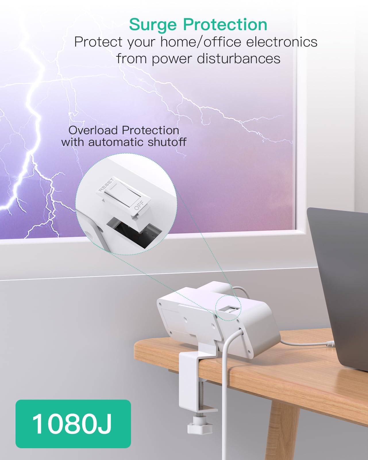 PD30W Desk Clamp Power Strip, Desktop Mount Surge Protector, Fast Charging Station, 5Ft Extension Cord Desk Edge Mount Shelf with 4 Outlets 4 USB Ports (2 USB C), Home Office Accessories Essentials