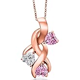 Gem Stone King 18K Rose Gold Plated Silver Lab Grown Diamond and Pink Moissanite Pendant Necklace for Women | 1.44 Cttw | Gemstone April Birthstone | Heart Shape 5MM | With 18 Inch Chain
