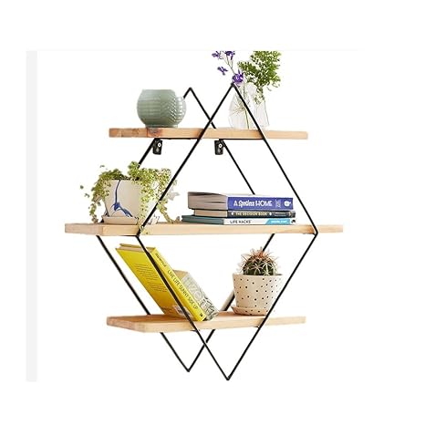 Organisieren Speicherschränke, Rack Nordic Eisen Wand Regal Massivholzbrett 3 Schichten Rack kreative Wand Bücherregal 80x80c
