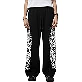 BEAUDRM Men's Baggy Sweatpants Y2k Gothic Graffiti Drawstring Waist Wide Leg Lounge Pants Athletic Joggers Pants with Pockets