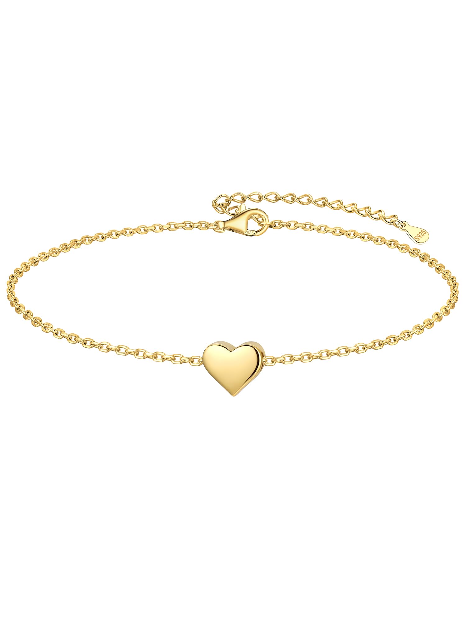 ChicSilver Gold Bracelets for Woman Sterling Silver Mini Heart Pendant Bracelet 925 Silver Bracelets for Mother Wife