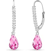 Galaxy Gold GG 4.8 CT 14k Solid White Gold Leverback Earrings with Natural Diamonds and Briolette-shaped Pink Topaz