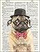 Dictionary Art Print - Sir Pug Moustache and Bow Tie- Printed on Recycled Vintage Dictionary Paper - 8