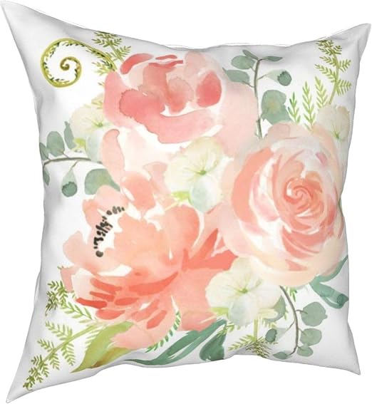 Peaches And Cream Watercolor Floral Square Throw Pillow Covers Cushion