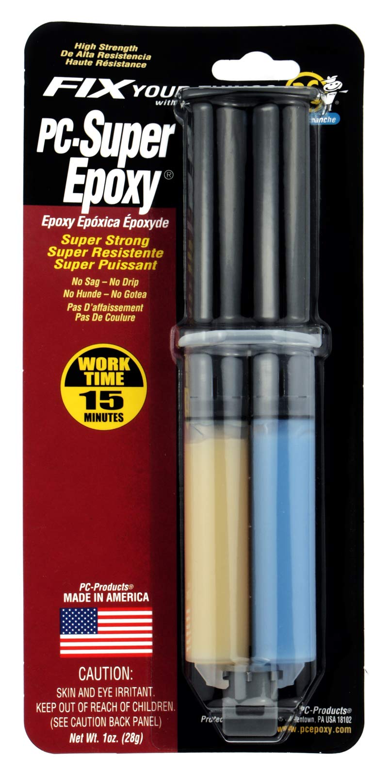 PC-Products 016619 PC-Super Heavy Duty Non Drip Paste Epoxy, 1 Ounce Syringe, Translucent